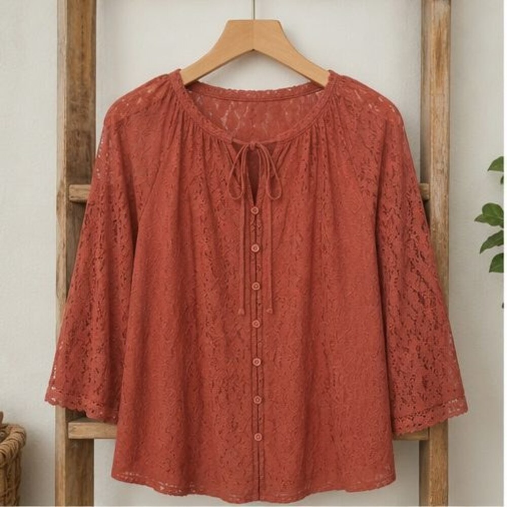 Rust Lace Trim Top
